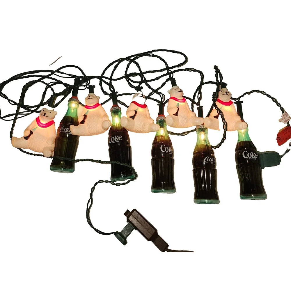 Coca Cola Light String Christmas With Coke Bottles & Polar Bears Used